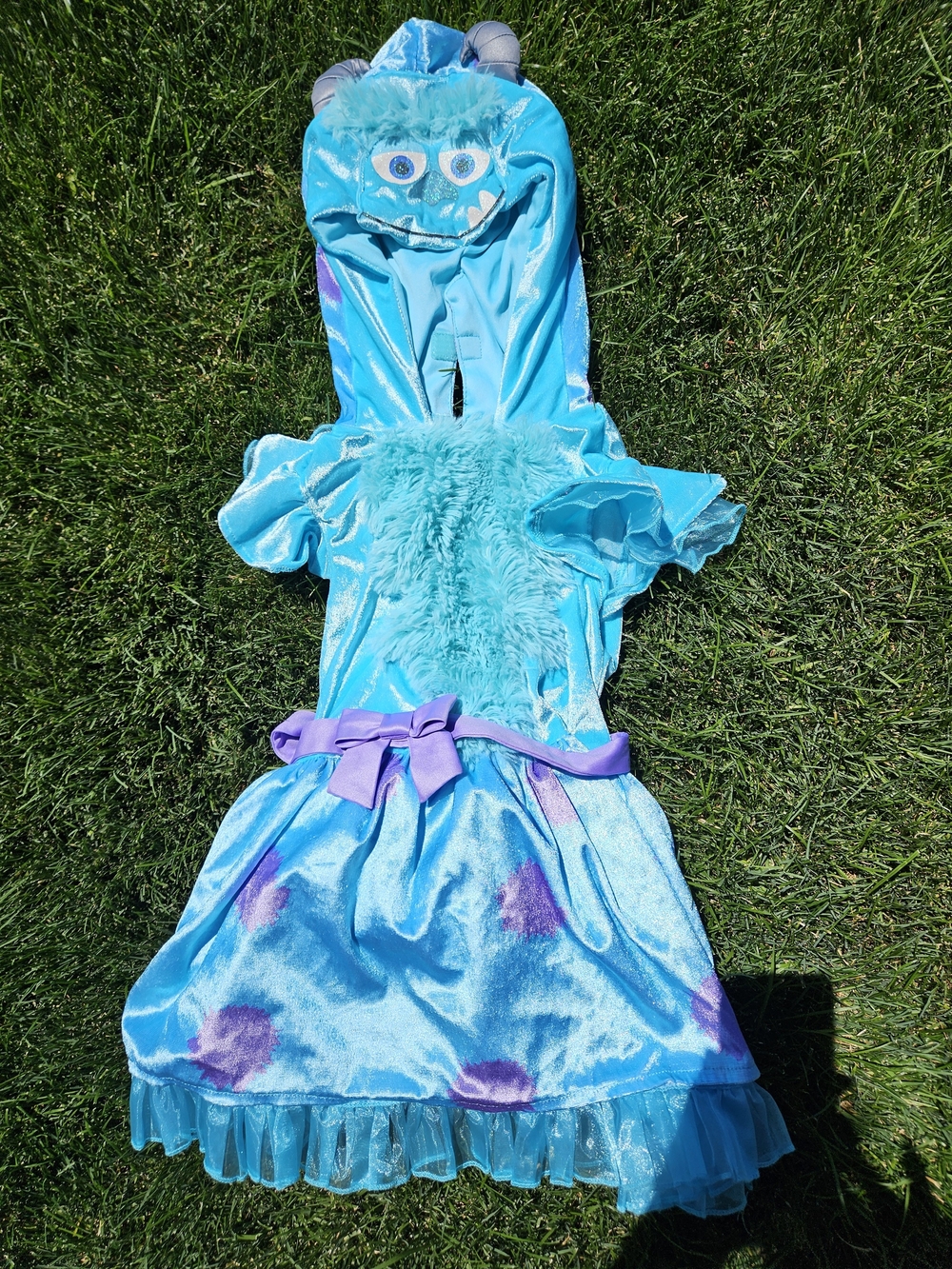 Blue Monster Hooded Kids Halloween Costume with Purple Accents